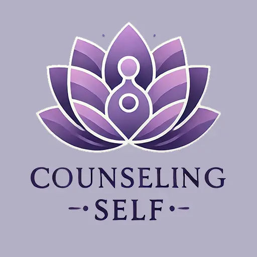 A purple flower with the text Counseling Self.